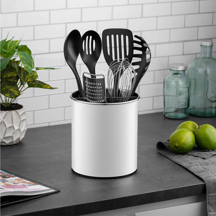 Extra-Large Stainless Steel Kitchen Utensil Holder - 360° Rotating Utensil  Caddy - Weighted Base For Stability - Utensil Crock With Removable Divider  ...