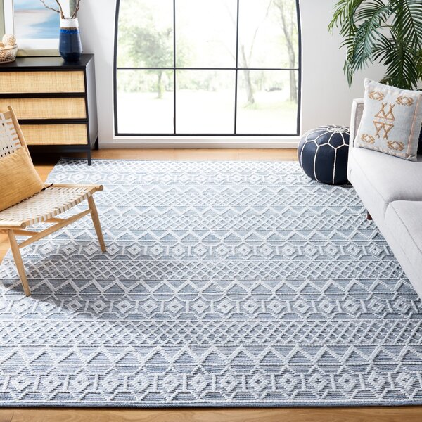 Dakota Fields Handmade Flatweave Blue/White Rug | Wayfair