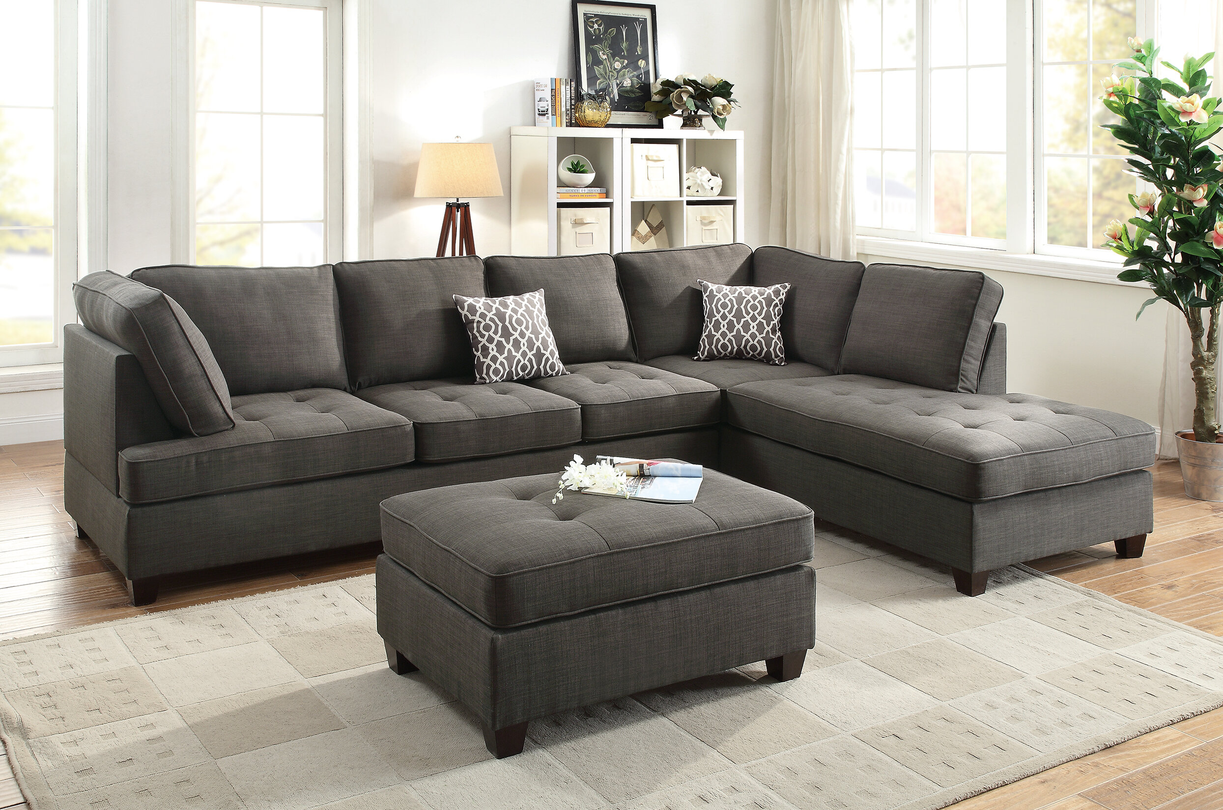 Contemporary 7pcs Sectional Modern Sofa Microsuede Reversible Chaise Ottoman USA 