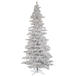 Flocked Slim 65 White Artificial Christmas Tree With 300 Warm LED Lights Flocked Slim 65 White Artificial Christmas Tree With 300 Warm LED Lights