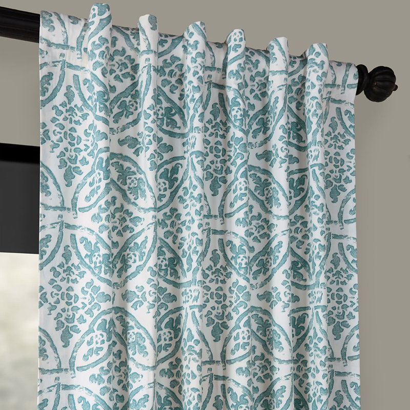 Olmo 100 Cotton Geometric Room Darkening Rod Pocket Single Curtain Panel