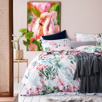 Single Double OR King Size Reversible Flamingo Stripe Duvet Quilt Cover Bed Set 