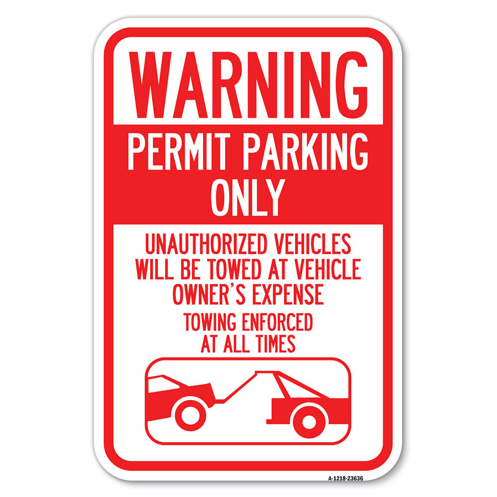 SignMission No Parking Without Permit Warning Sign Permit Parking Only ...