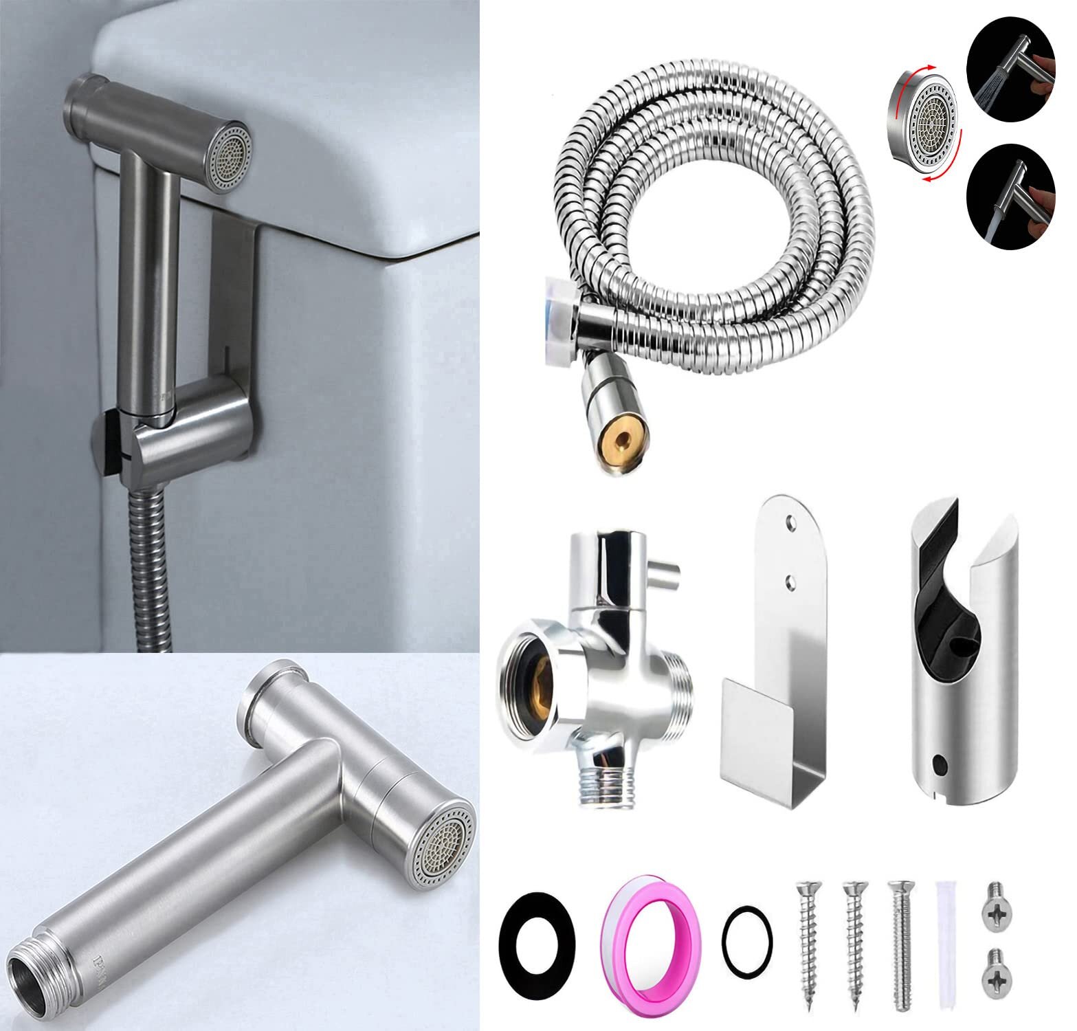 Faucets Accessories ABS Portable Bathroom Toilet Bidet Adjustable Flow Detachable Cleaning Shower Head Nozzle Cloth Diaper Sprayer for Personal Hygiene 