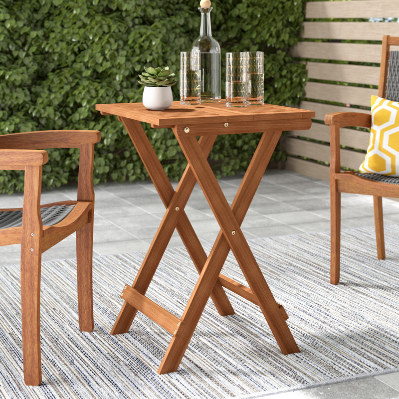 Solid Wood Octagon Folding Patio Table With Umbrella Hole - Teak Oil Finish, No Assembly Needed