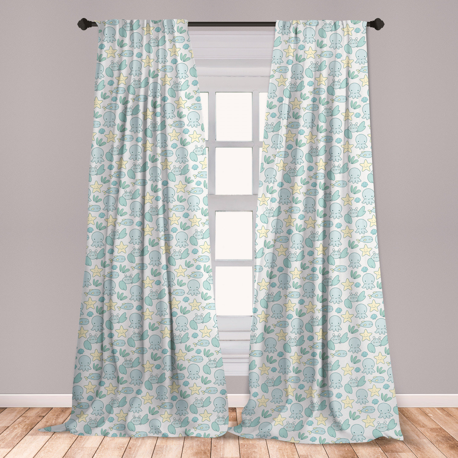 East Urban Home Ambesonne Starfish Curtains Crab And Fish In A