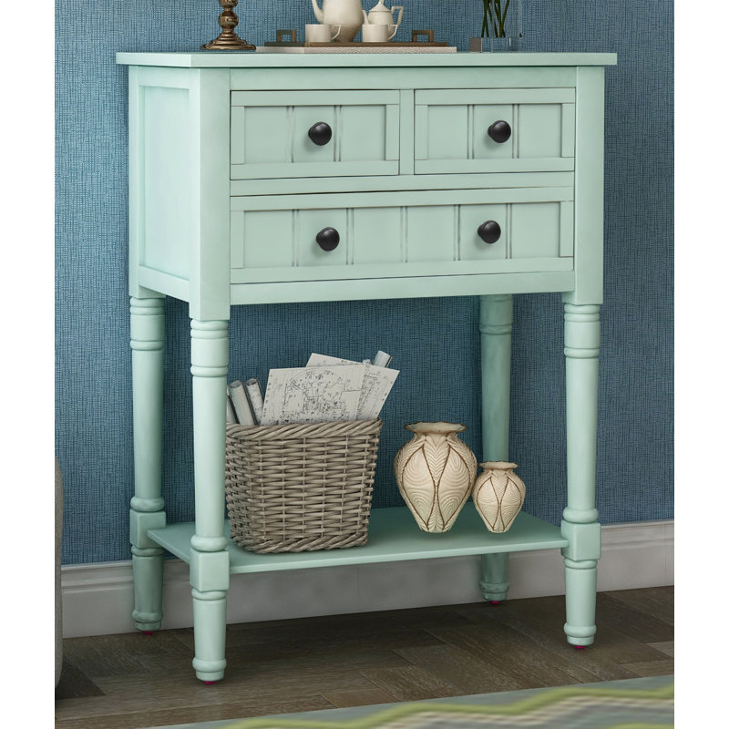 Highland Dunes Narrow Console Table With Three Storage Drawers And