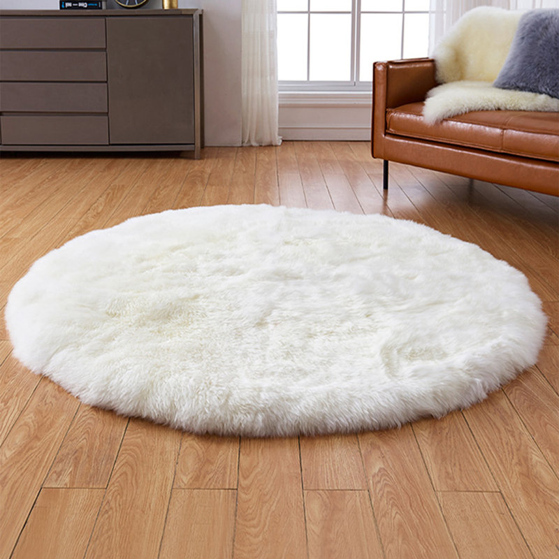 Round Malakie Handmade Shag Faux Sheepskin White Area Rug Rug Size: Round 4'