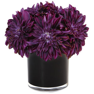 Silk Dahlia and Mums Floral Arrangement in Planter