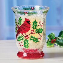 Crimson Christmas Petite Votive AMIA Cardinal Birds Glass New Candle Holder 