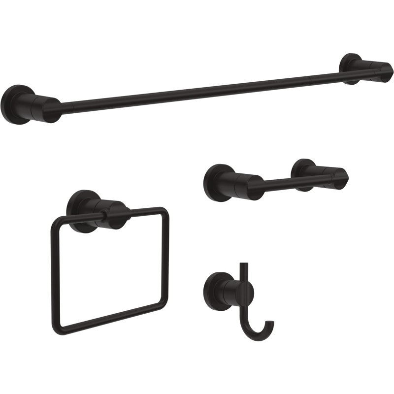 Nicoli 4-Piece Bath Hardware Set 18 to 24 in. Towel Bar, Toilet Paper Holder, Towel Ring, Towel Hook Finish: Matte Black