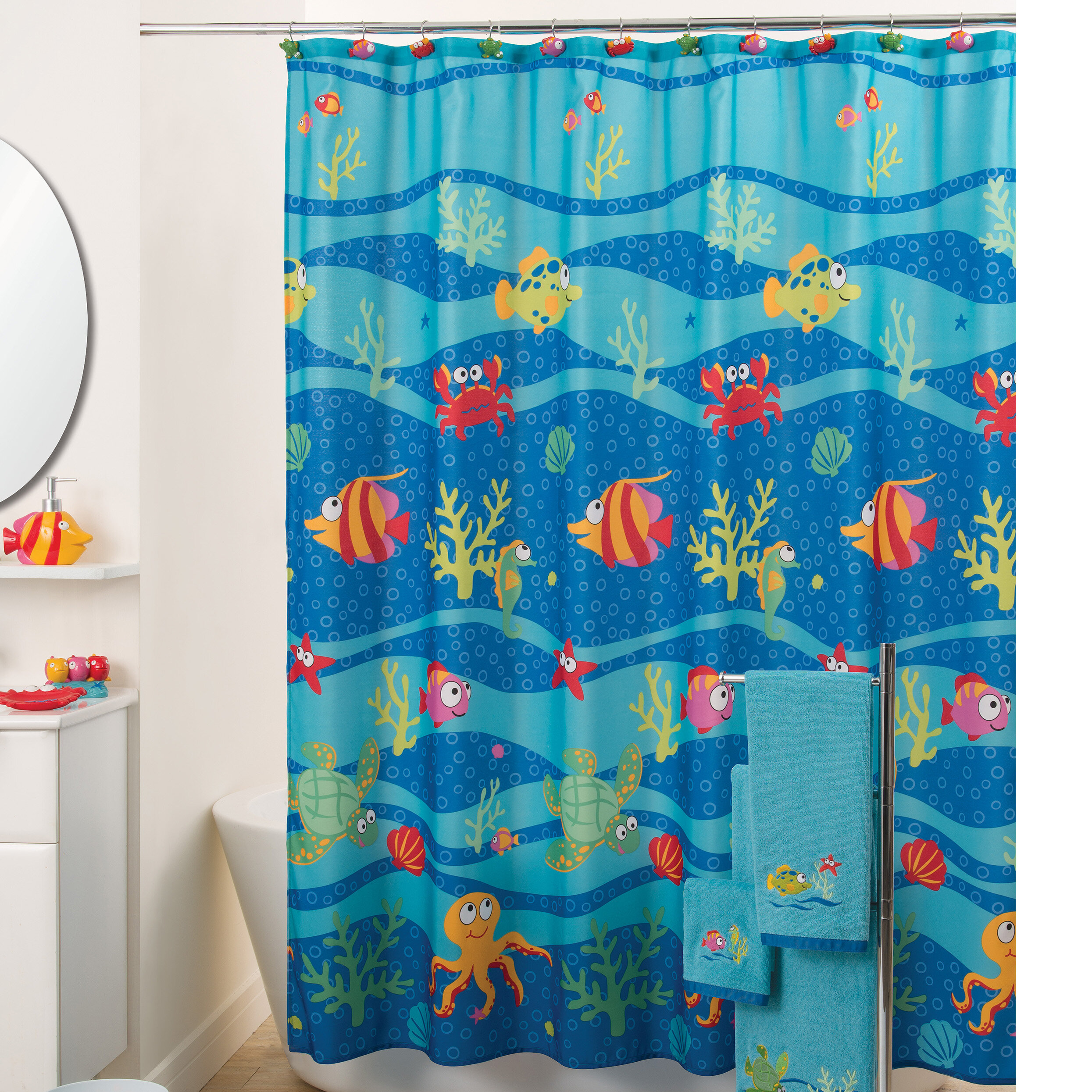Sealife Colorful Ocean Fish Fabric Shower Curtain Bath Kids Child Octopus Decor 
