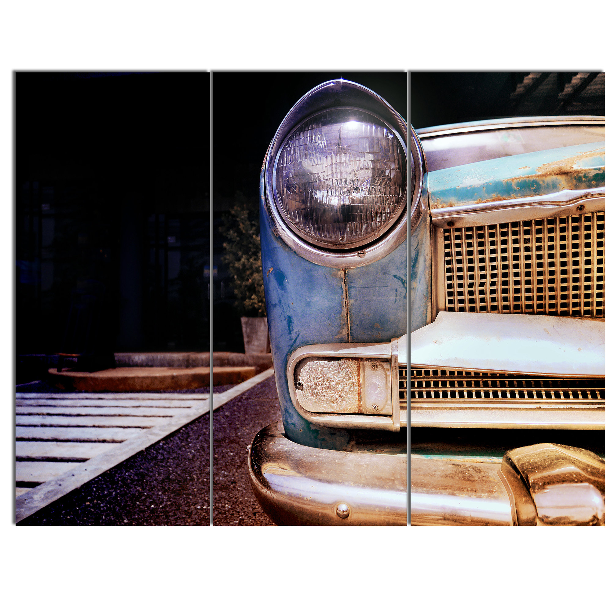 Designart Front Headlight Of Vintage Car 3 Piece Wrapped Canvas Photograph Set Wayfair
