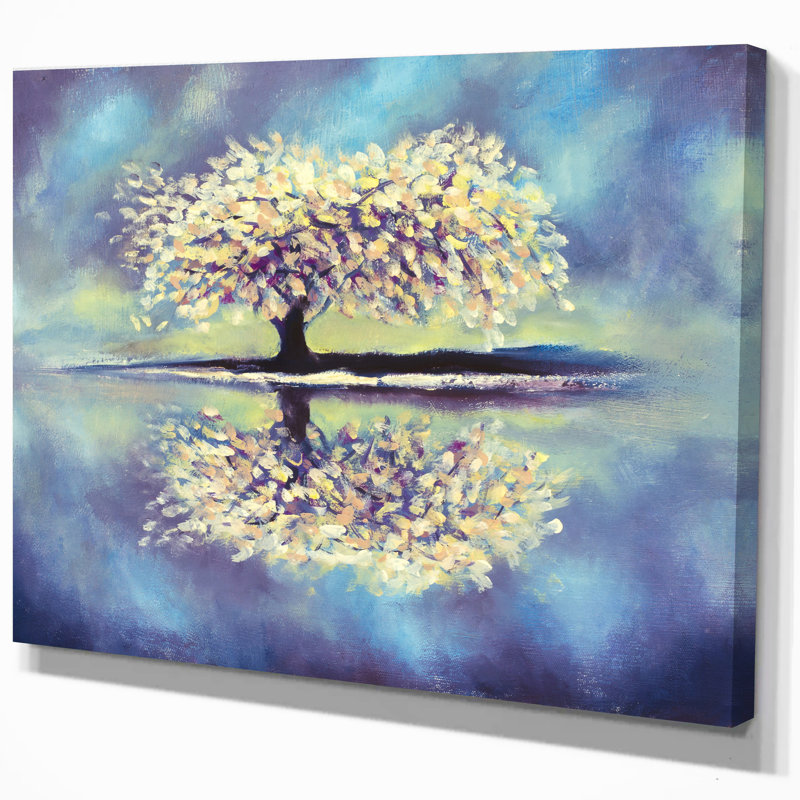 East Urban Home Forest Sakura Reflected In Water On Abstract Oil