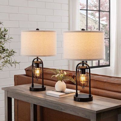 21.5â€� Table Lamp Set With Night Light And USB Ports