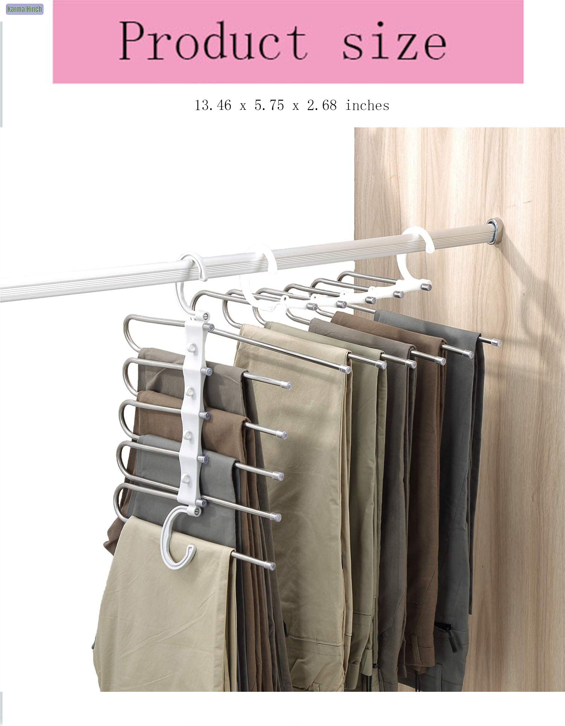 KarmaHinch Multifunctional Pants Hangers 2 Packs - Space Saving Non ...