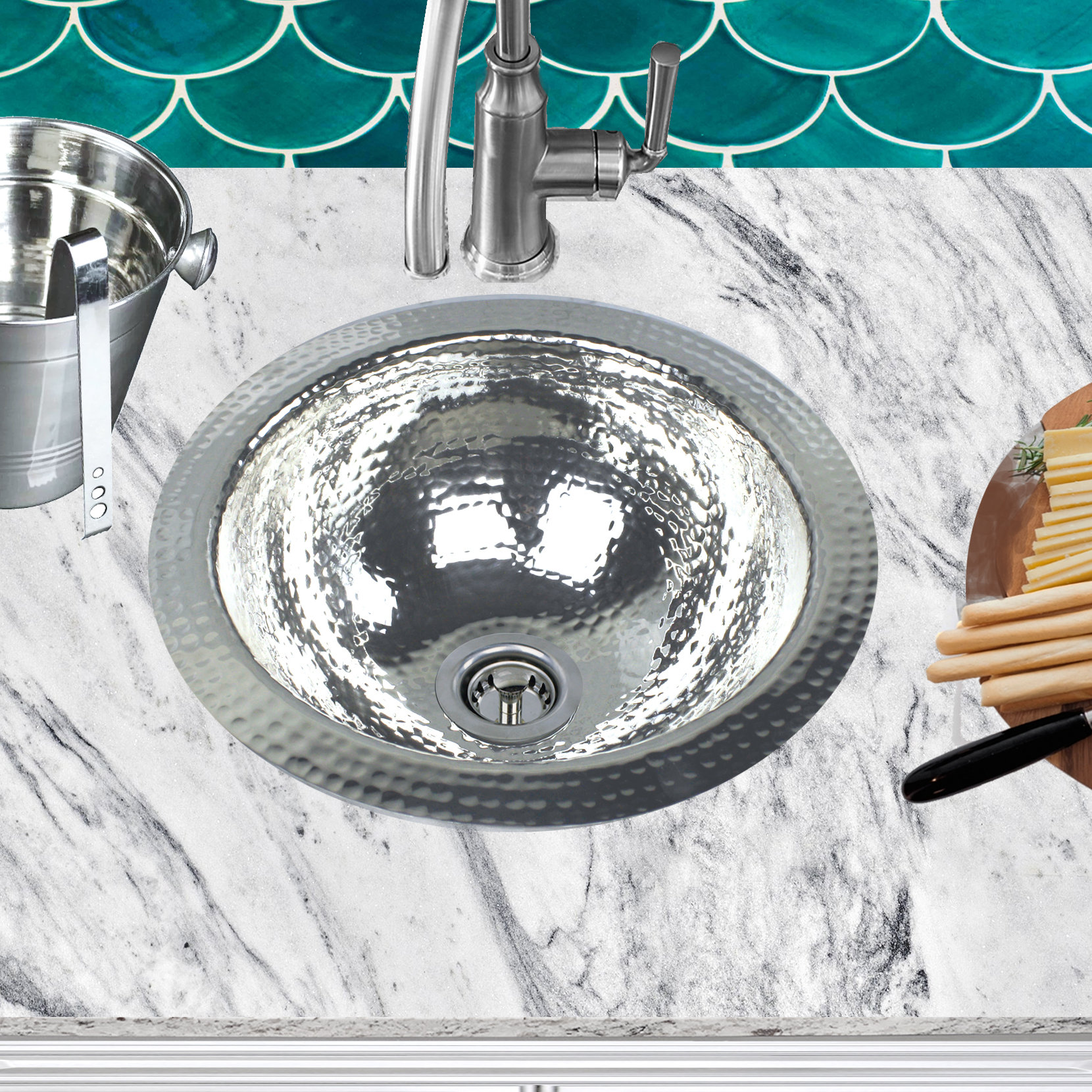 Nantucket Sinks Hand Hammered 13" L x 13" W DualMount Bar Sink