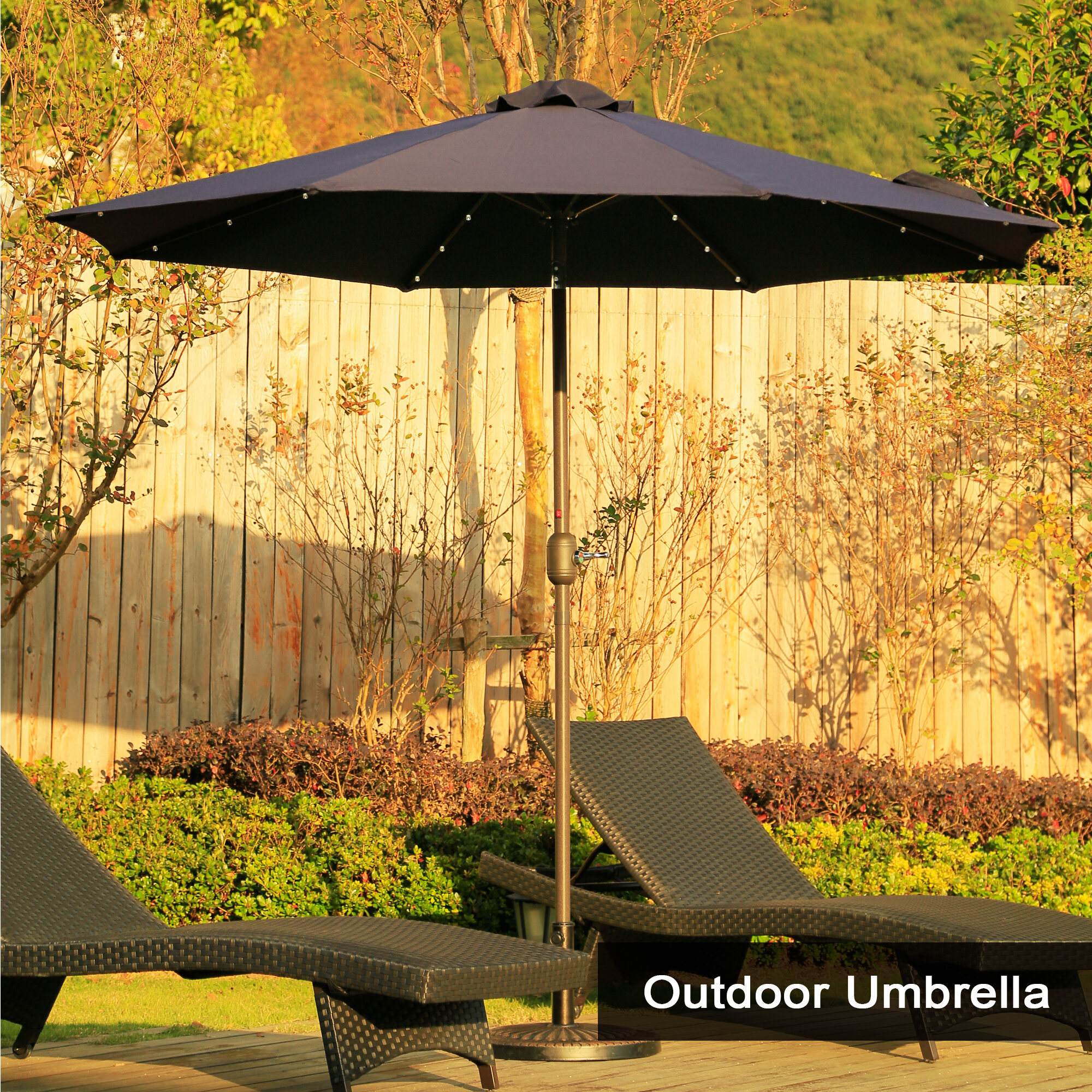 Latitude Run 9ft Duluxe Tilting Solar Led Lighted Antique Brown Finish Market Outdoor Umbrella W Crank System And Tilt Function With Heavy Duty 220g Spunpoly Fabric Reviews Wayfair