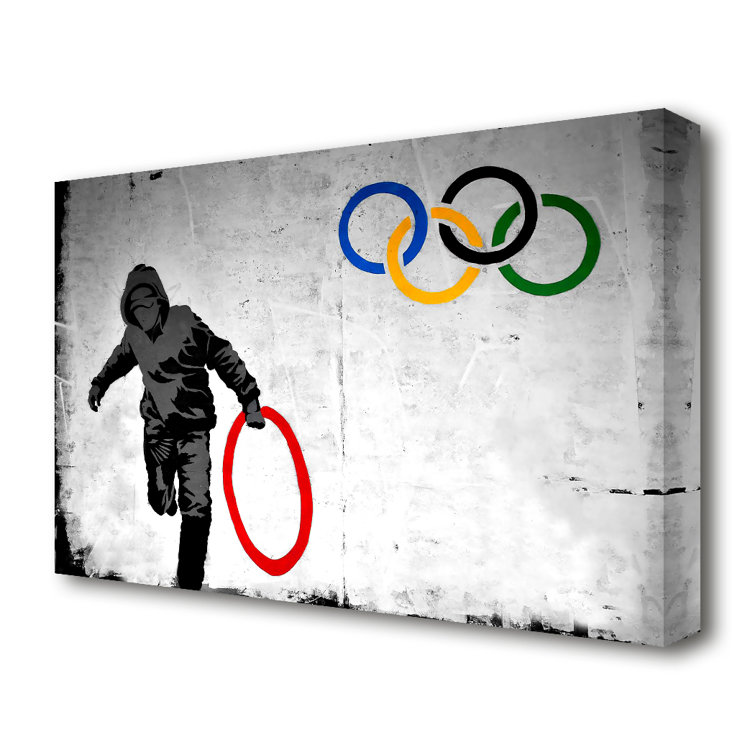 East Urban Home Olympic Rings Banksy Graphic Art Print On Wrapped Canvas Wayfair Co Uk