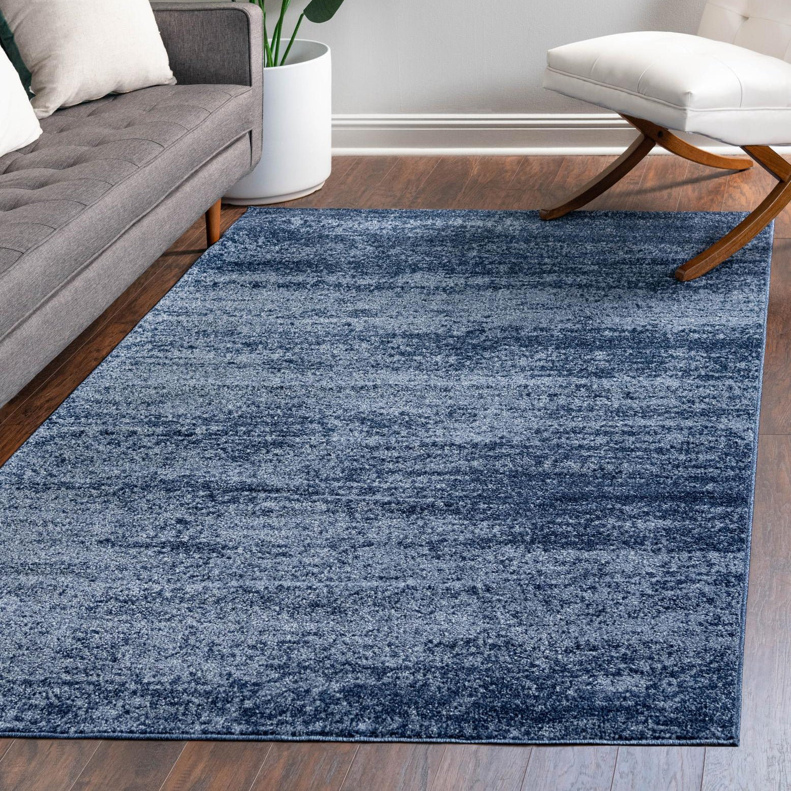 Ebern Designs Franchester Power Loom Performance Navy Blue Rug & Reviews | Wayfair