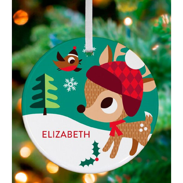 Oopsy Daisy Deer and Bird Friend Personalized Ornament by Amy Blay