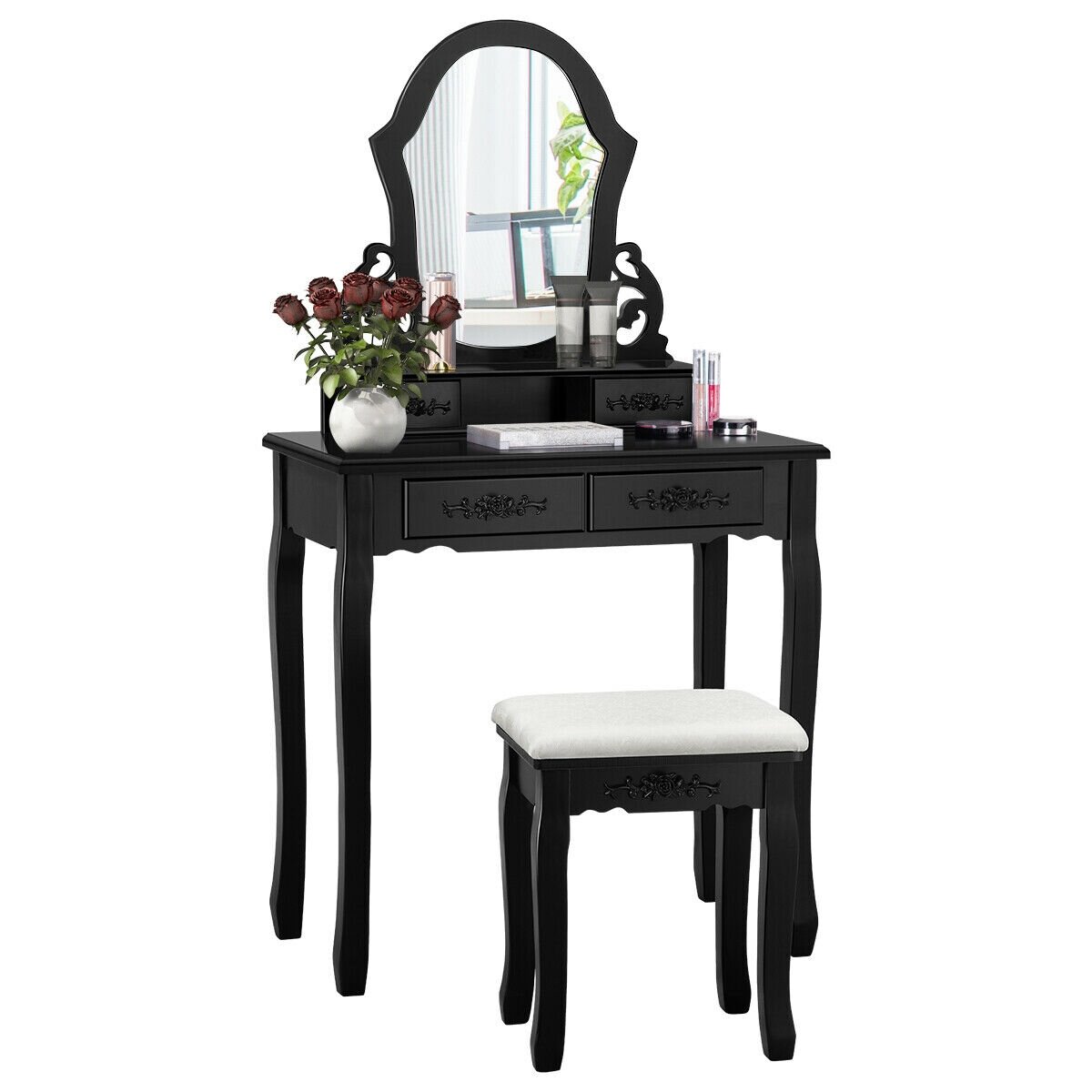 Alcott Hill White Vanity Makeup Dressing Table With Mirror 4 Drawers Wayfair