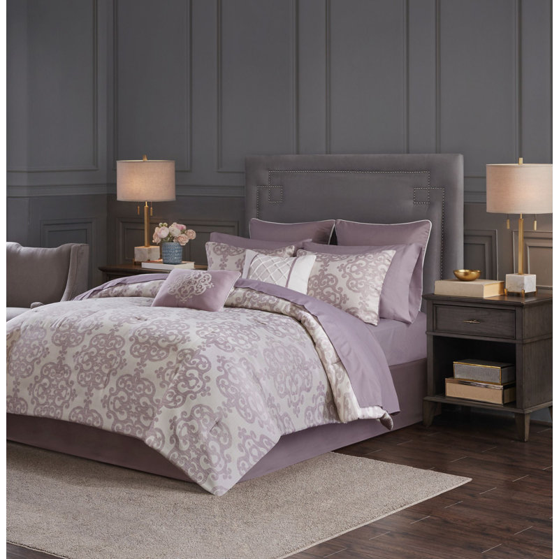 House Of Hampton Ocampo Purple Damask 16 Piece Comforter Set Reviews Wayfair