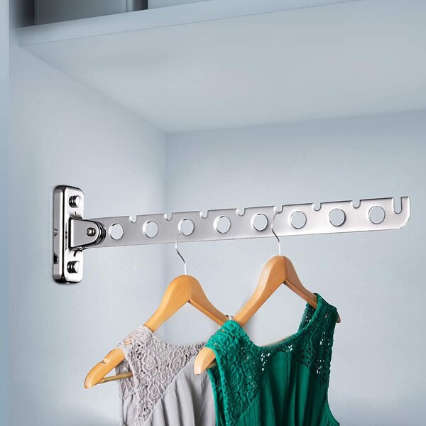 Stainless Steel Folding Wall Mount Coat Hanger Clothes Rack Garments Hanging 