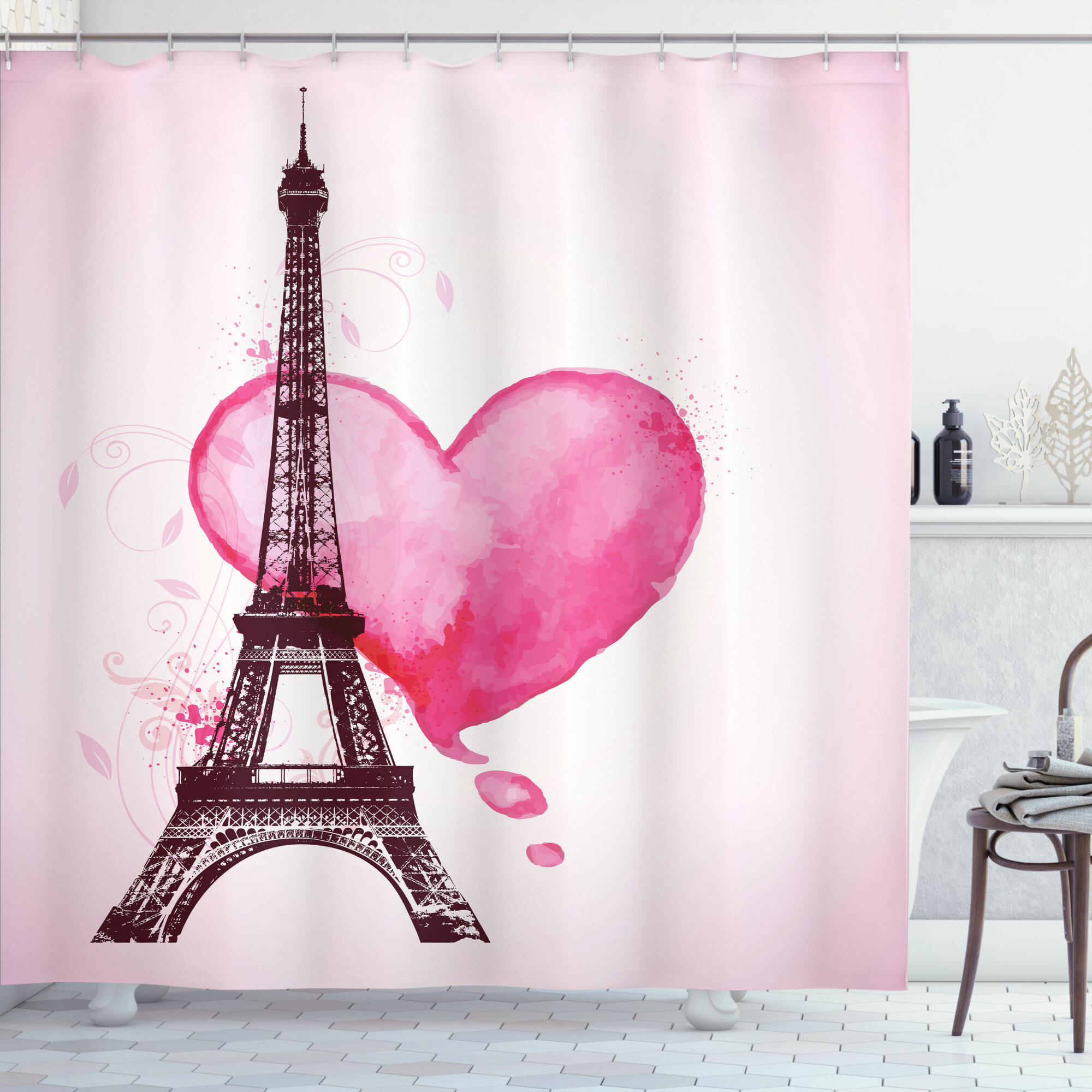 East Urban Home Eiffel Tower Shower Curtain Set + Hooks | Wayfair