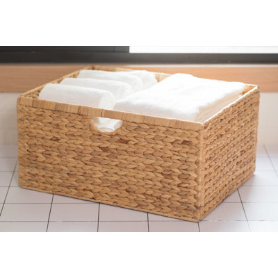 Small Hyacinth Basket - Rustic Handwoven Multipurpose Foldable Storage Organizer Decorative Laundry Totes and Woven Storage Bin for Bedroom, Living Room, Bathroom, Pantry and Closet