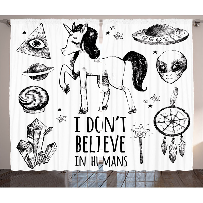 East Urban Home Unicorn Mysticism Occult Featured Set With Pyramids Aliens Dream Catcher Grunge Print Graphic Print Text Semi Sheer Rod Pocket Curtain Panels Wayfair