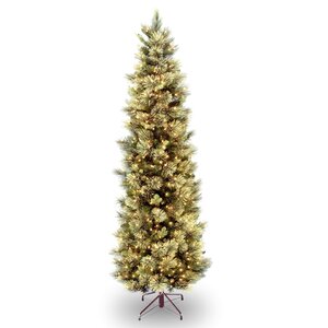 Slim 7.5' Green Pine Artificial Christmas Tree with 600 Clear Lights