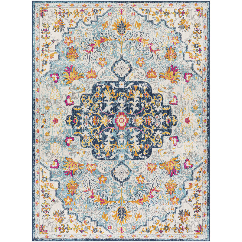 Bungalow Rose Leaver Floral Sky Blue Saffron Area Rug Reviews Wayfair