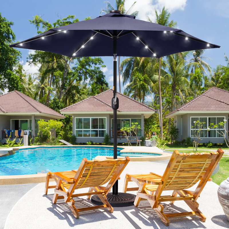 Dorance 90'' Lighted Market Umbrella Fabric Color: Navy Blue