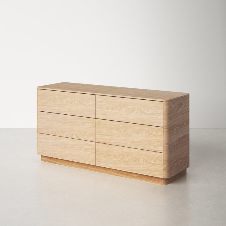 Transitional Soft Close 60" Oak Double Dresser with 6 Drawers