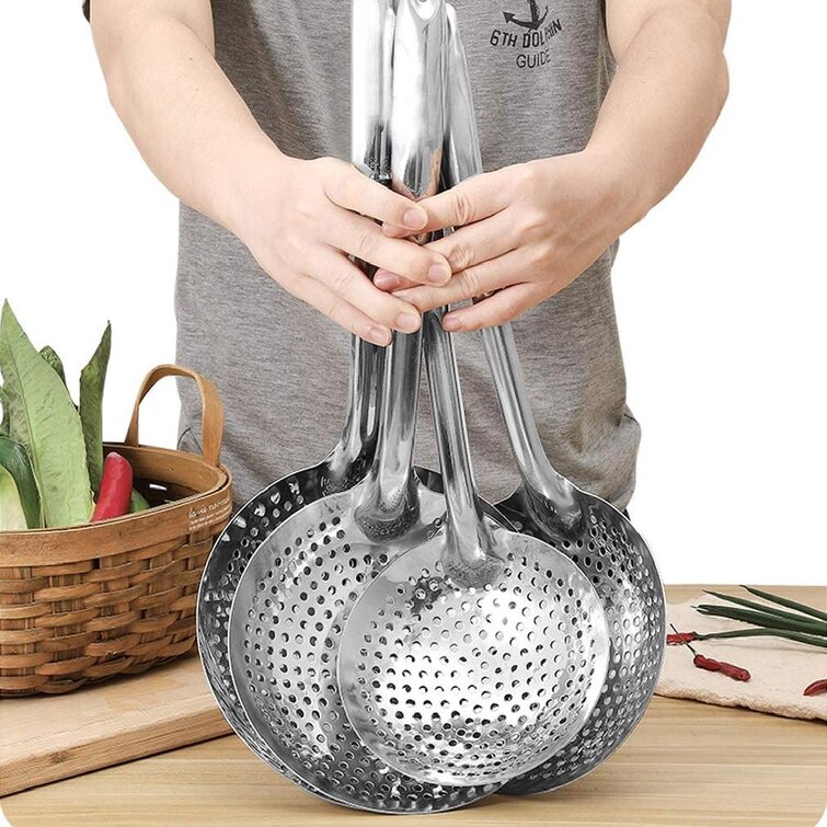 strainer kitchen cooking utensils Durable） Diameter：16 304 stainless steel professional skimming spoon slotted Strainer Ladle Skimmer Slotted Spoon Premium Quality Sieve Colander（Integral Forming