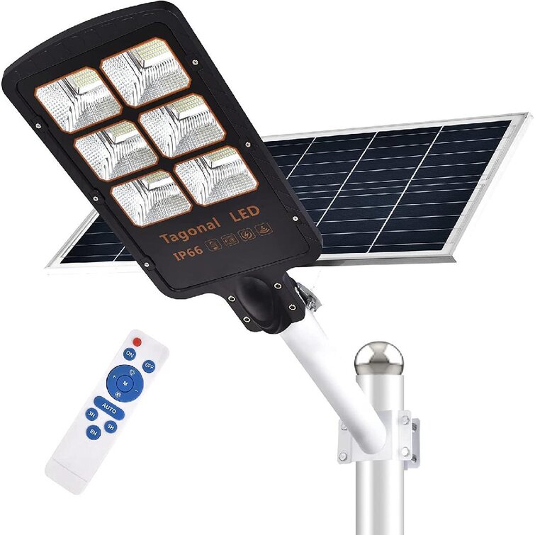360W Remote Solar LED Street Light Motion Sensor Outdoor Flood Lamp w/Pole SET 