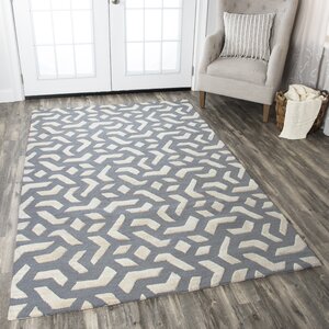 Bursaite Hand-Tufted Off White/Blue Area Rug