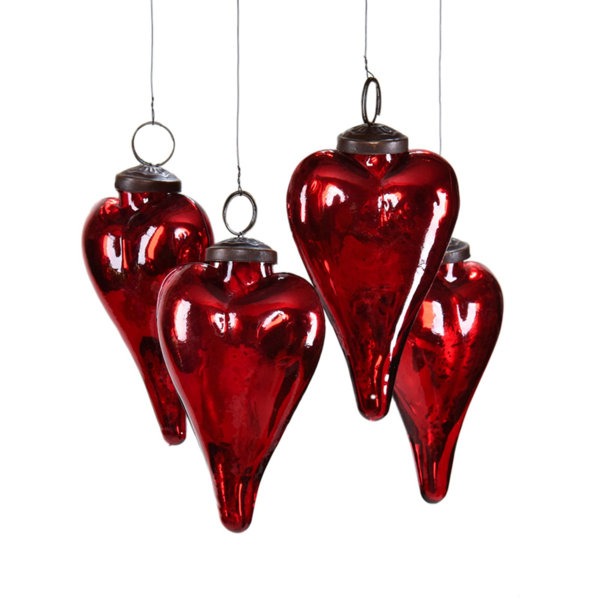 3 x Pink & Gold Glass Heart Shape Christmas Tree Baubles Hanging Decorations 