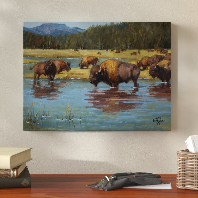 Millwood Pines Buffalo Crossing Acrylic Painting Print On