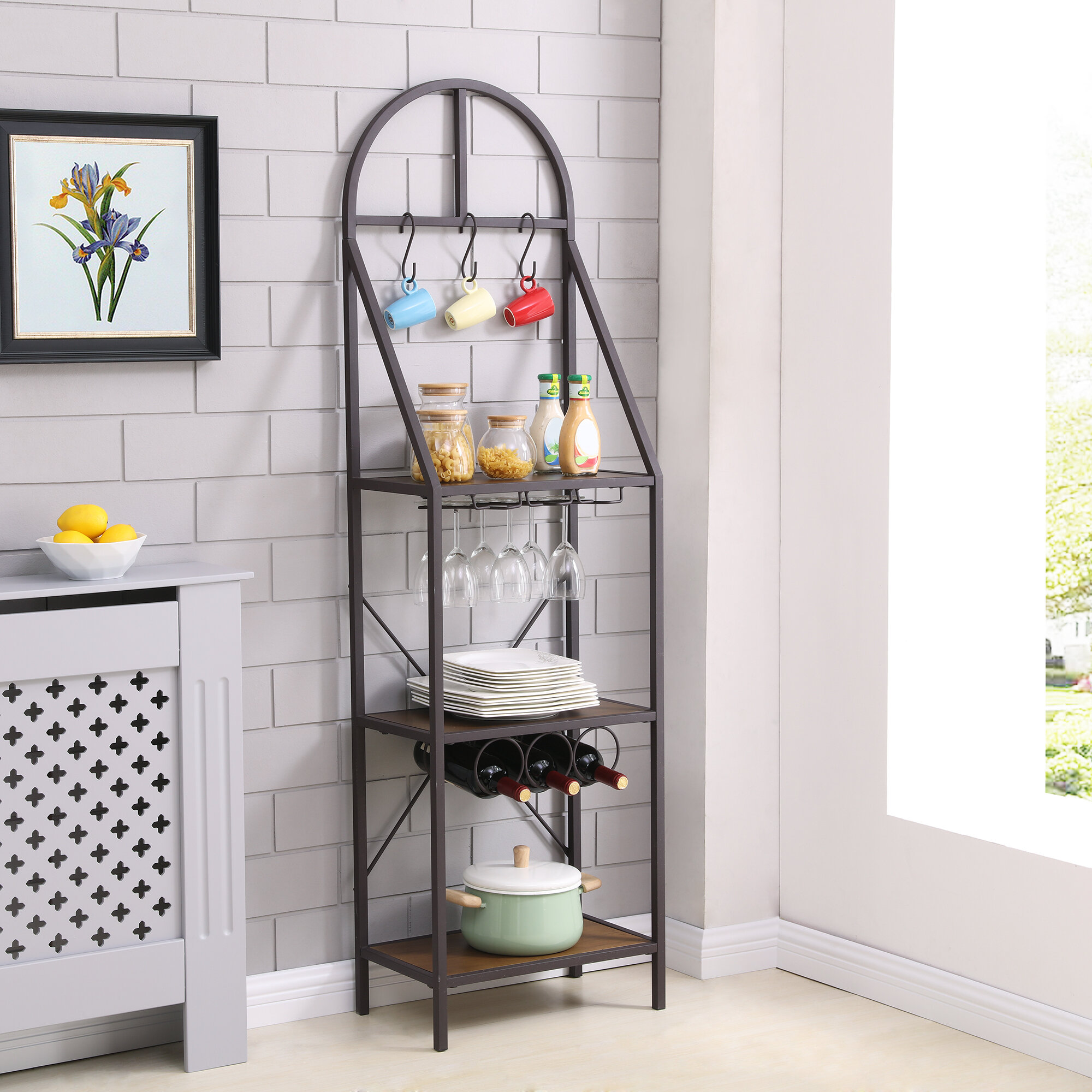 metal and glass bakers rack