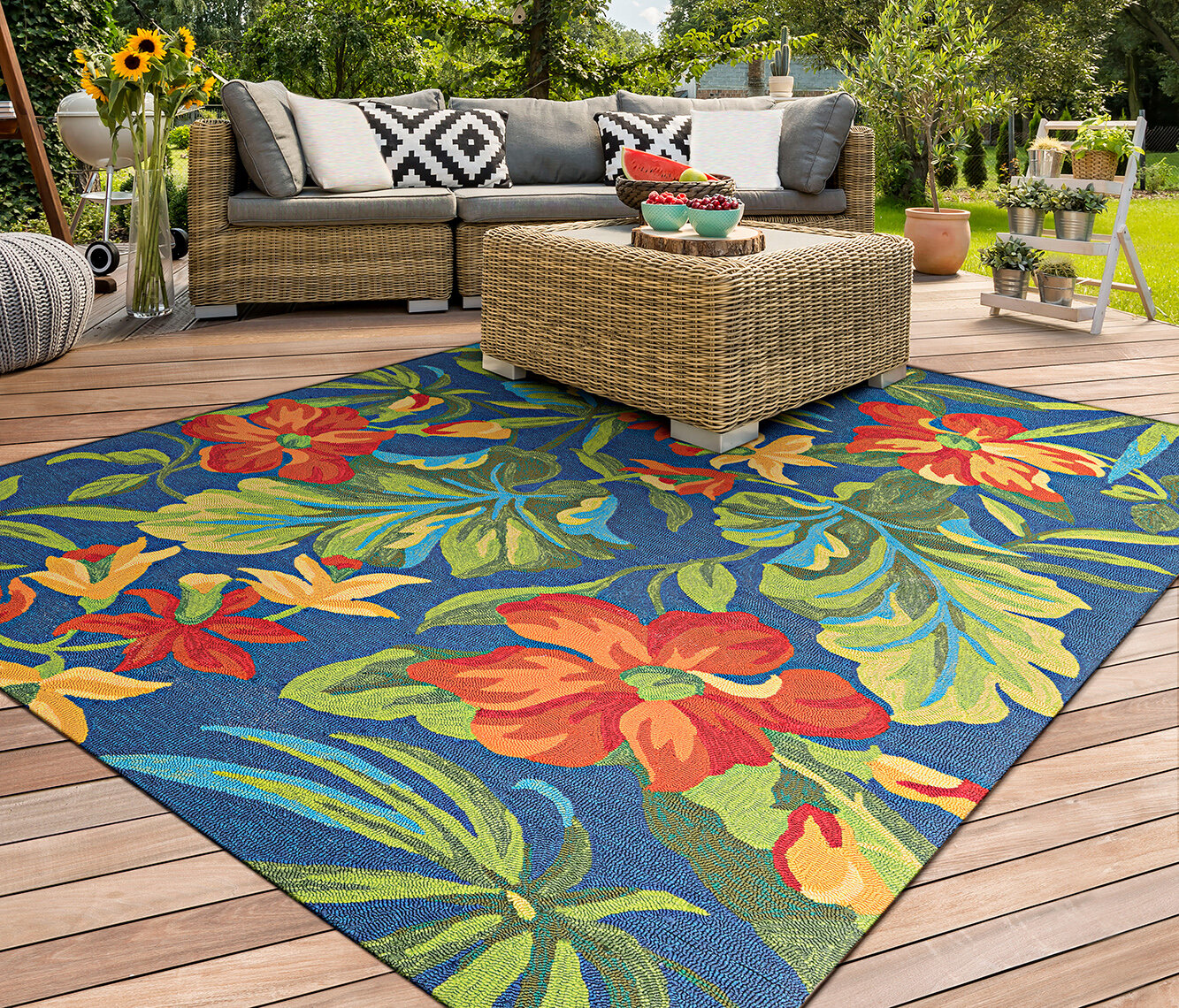 ABLINK Non-Slip Area Rugs Home Decor Vintage Tropic Hawaiian Exotic Hibiscus Flowers Durable Floor Mat Living Room Bedroom Carpets Doormats 63 x 48 inches 