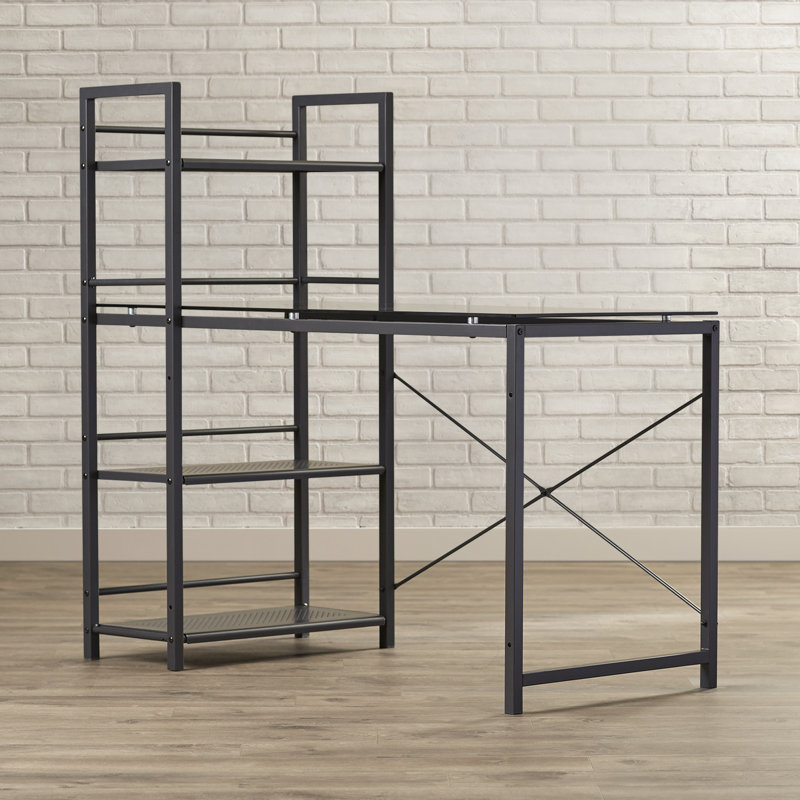 Brayden Studio Bermondsey Glass Top Writing Desk with Bookcase