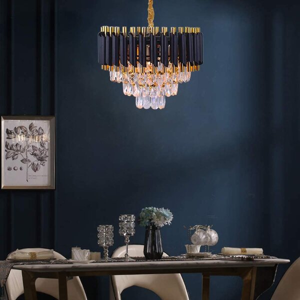 New Modern LED Round Luxury Bling Crystal Clear Ceiling Pendant Lamp Lighting 