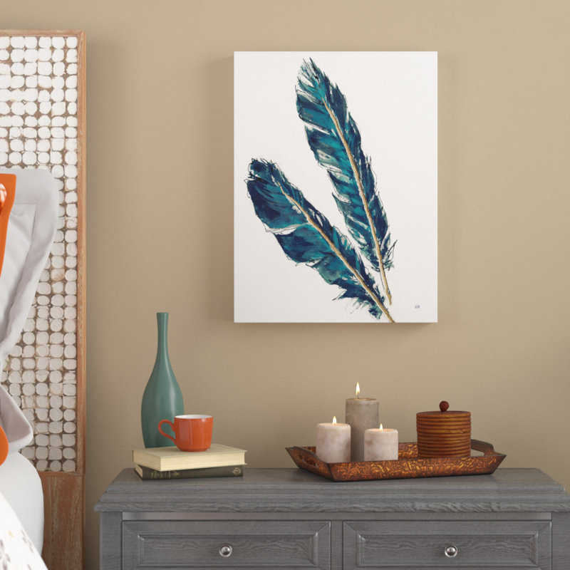 World Menagerie Gold Feathers Iii Indigo Crop Acrylic Painting Print On Wrapped Canvas Wayfair
