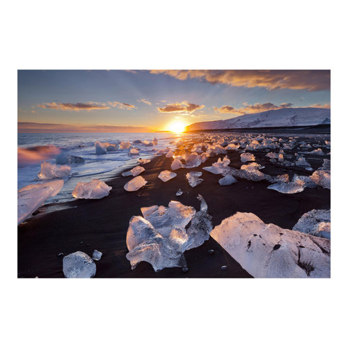 Ice Chunks on Beach in Iceland 2.25m x 3.36m Textured Matte Peel & Stick Wall Mural East Urban Home