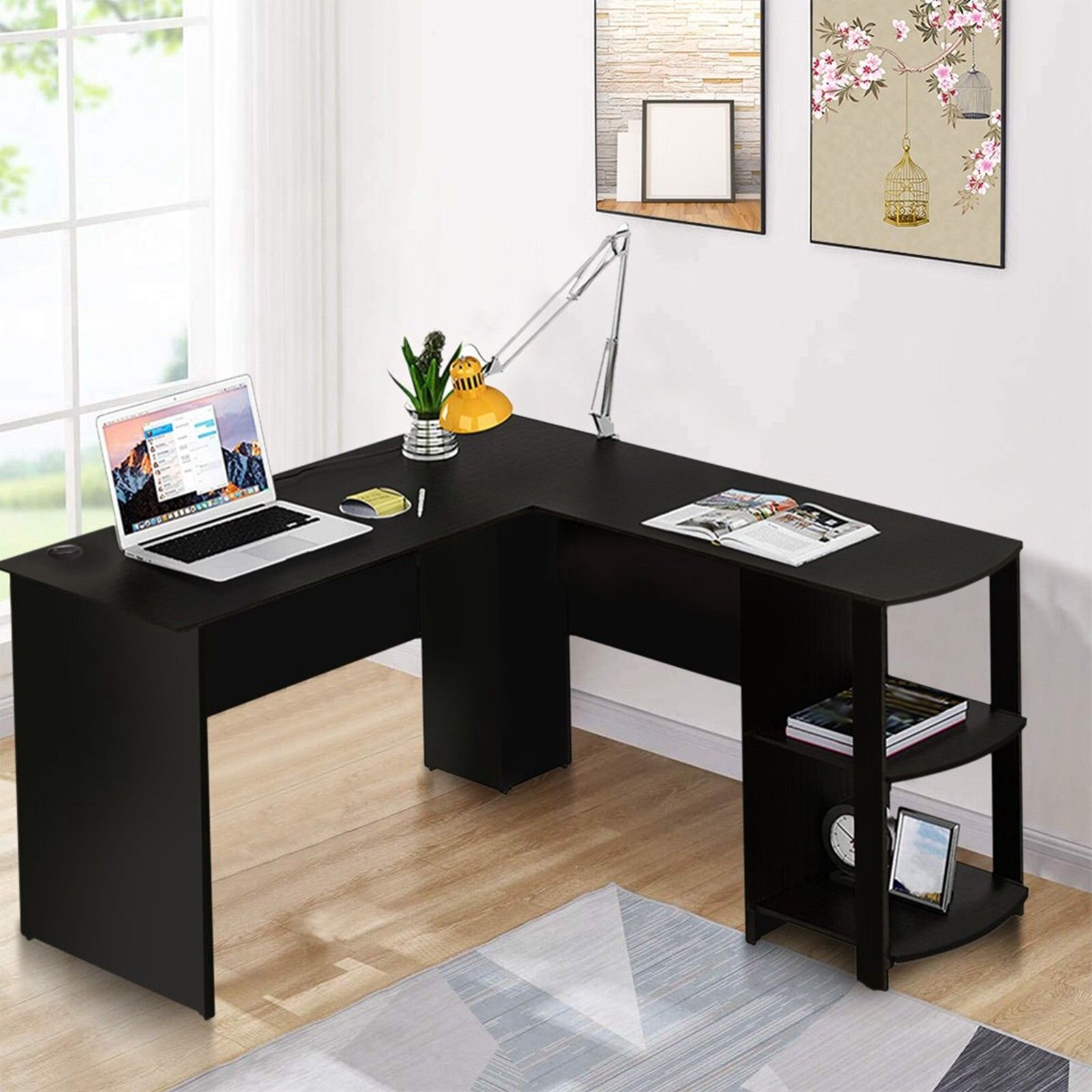 Latitude Run® Home Office Corner Desk Computer Table Steel Wood Study