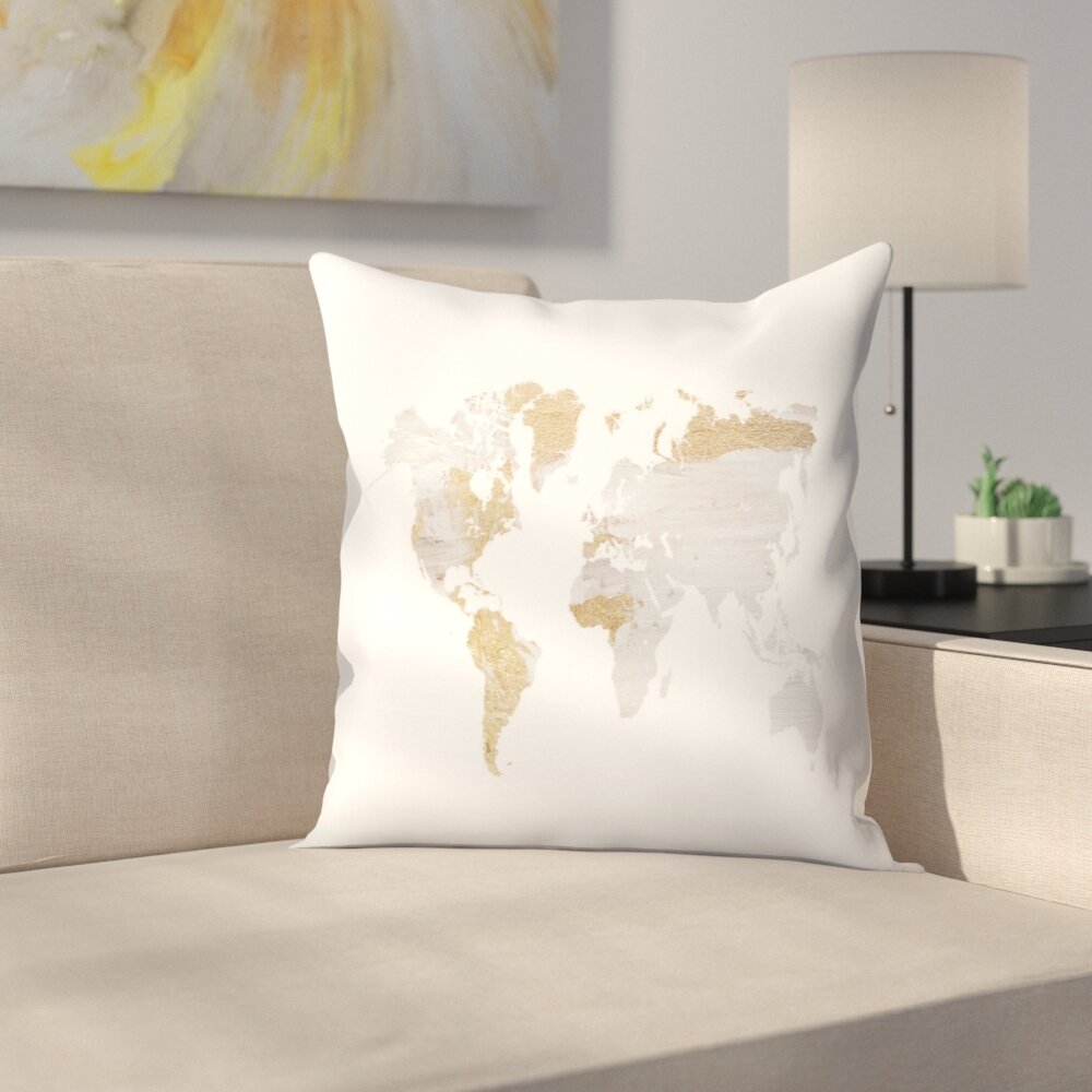 East Urban Home Gray Gold World Map Throw Pillow Reviews Wayfair