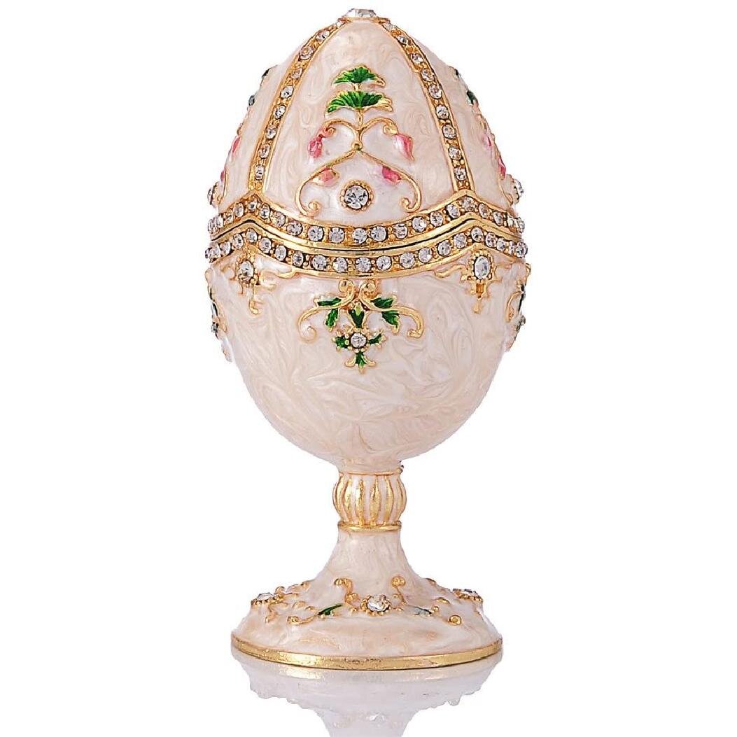 Rhinestone Enameled Easter Egg Style Decorative Hinged Jewelry Trinket Box 