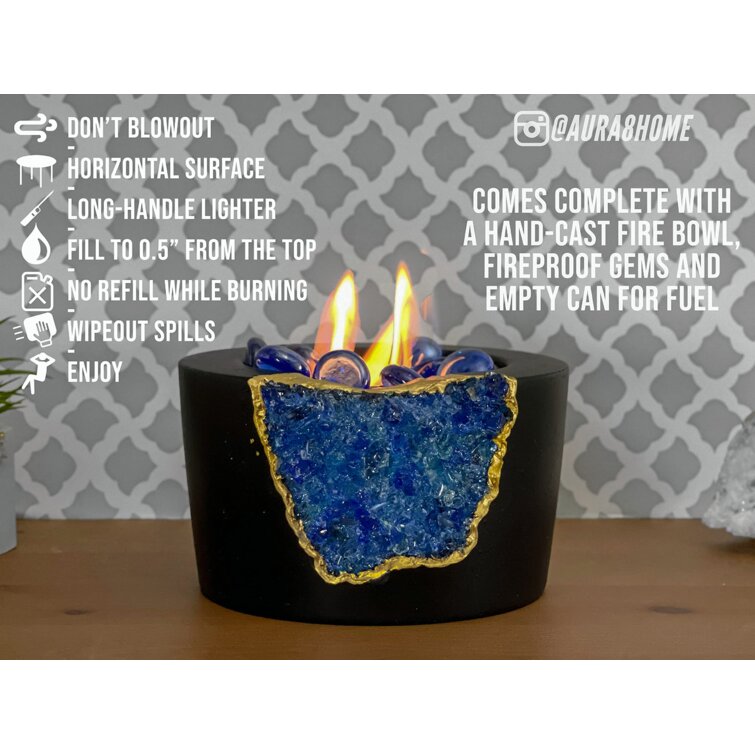 Tabletop Fireplace with Crystals Indoor Rubbing Alcohol Fireplace Fire Bowl Fire Pit Outdoor Decor Portable Table Top Small Chiminea Meditation Bowl Geode Candle Holder Boho Décor Concrete Bowl Pot